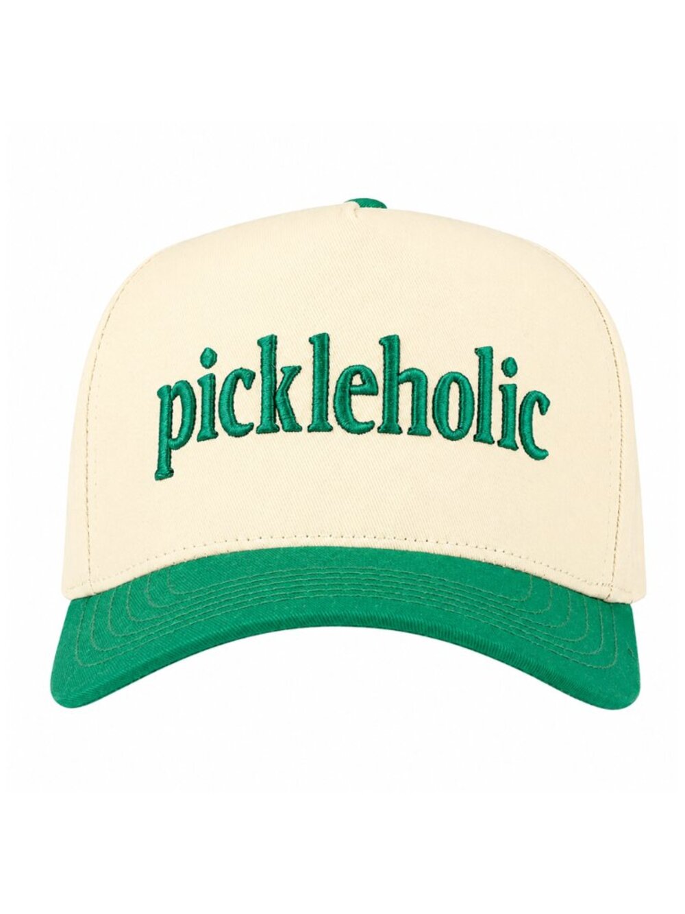 Pickleholic Embroidered Baseball Cap Hat Off Wht/Grn NWT
